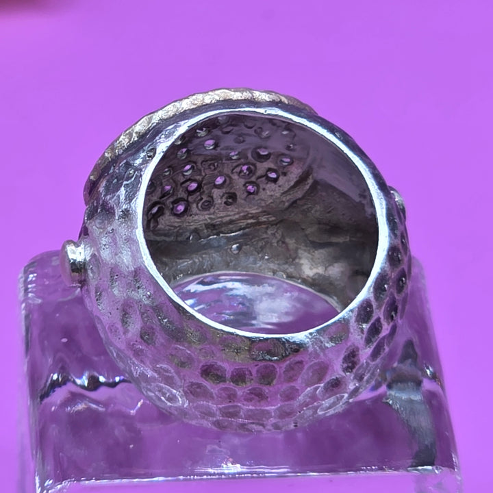 2 Tone Sterling Silver CZ Cluster Chunky Ring