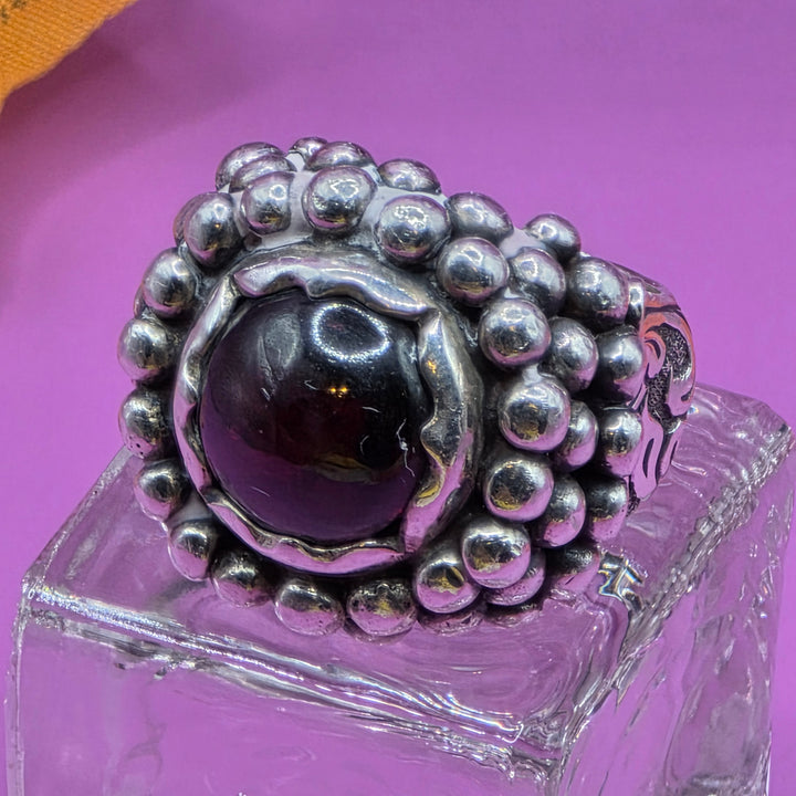 Vintage Red Garnet & Sterling Silver Statement Ring