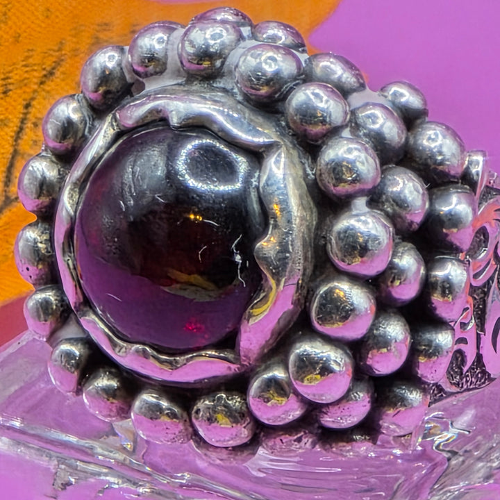 Vintage Red Garnet & Sterling Silver Statement Ring