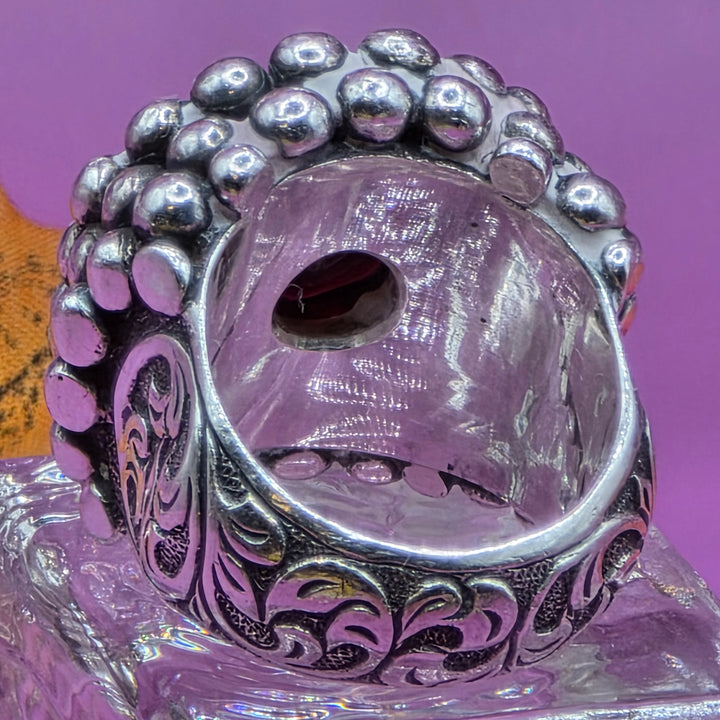 Vintage Red Garnet & Sterling Silver Statement Ring