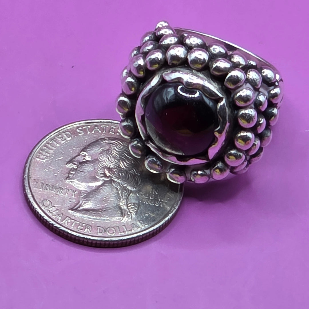 Vintage Red Garnet & Sterling Silver Statement Ring