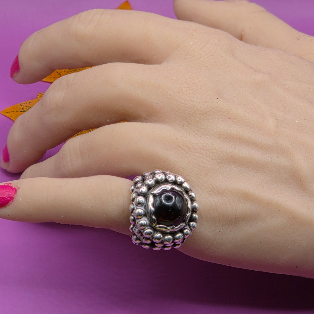 Vintage Red Garnet & Sterling Silver Statement Ring