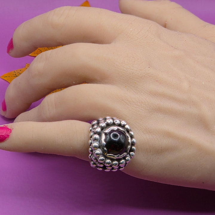 Vintage Red Garnet & Sterling Silver Statement Ring