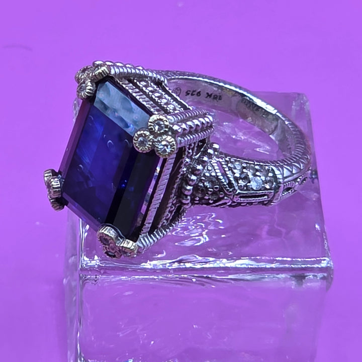 Authentic Judith Ripka Lab Grown Sapphire Sterling Silver Ring