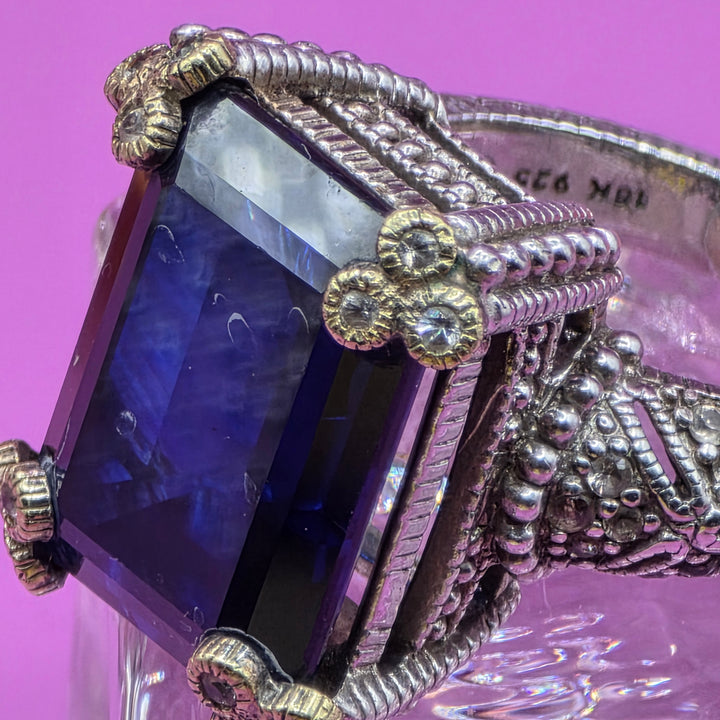 Authentic Judith Ripka Lab Grown Sapphire Sterling Silver Ring