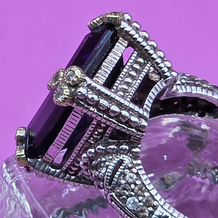 Authentic Judith Ripka Lab Grown Sapphire Sterling Silver Ring