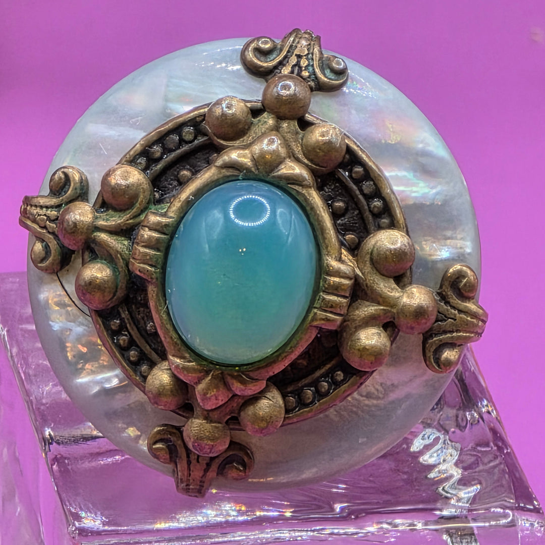 Gold Tone & Cabochon Stone Cocktail Ring