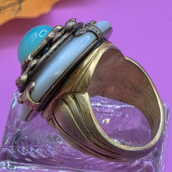 Gold Tone & Cabochon Stone Cocktail Ring