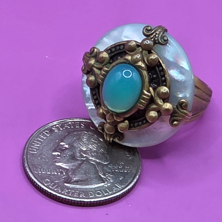 Gold Tone & Cabochon Stone Cocktail Ring