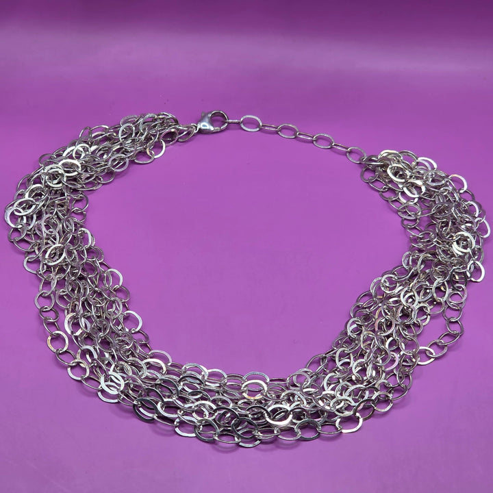 Mid-Century Modern Sterling Silver 10 Strand Chainmail Necklace