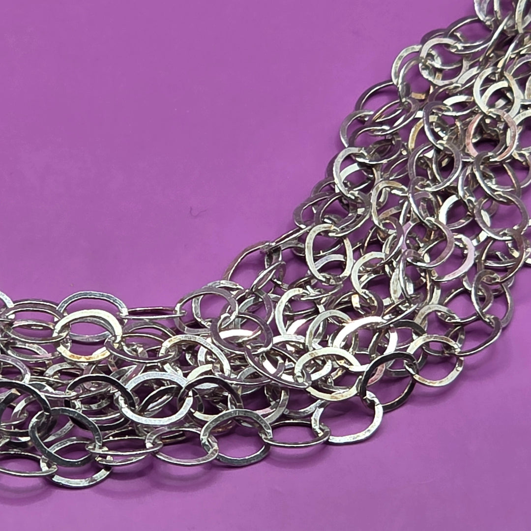 Mid-Century Modern Sterling Silver 10 Strand Chainmail Necklace