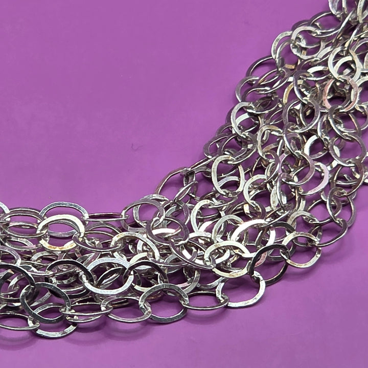 Mid-Century Modern Sterling Silver 10 Strand Chainmail Necklace
