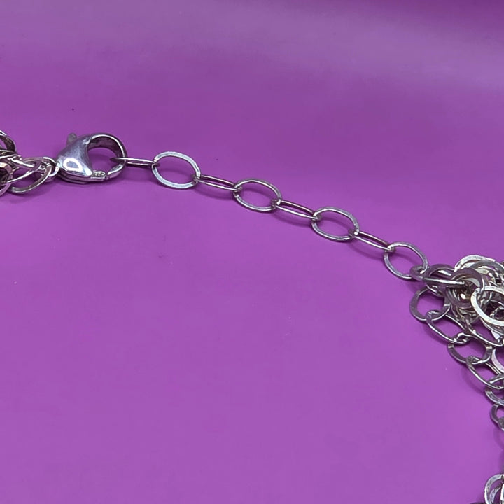 Mid-Century Modern Sterling Silver 10 Strand Chainmail Necklace