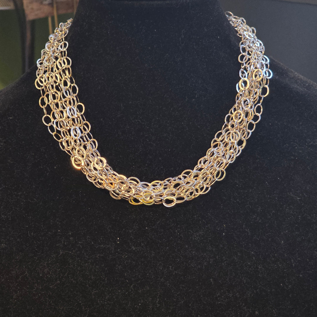 Mid-Century Modern Sterling Silver 10 Strand Chainmail Necklace