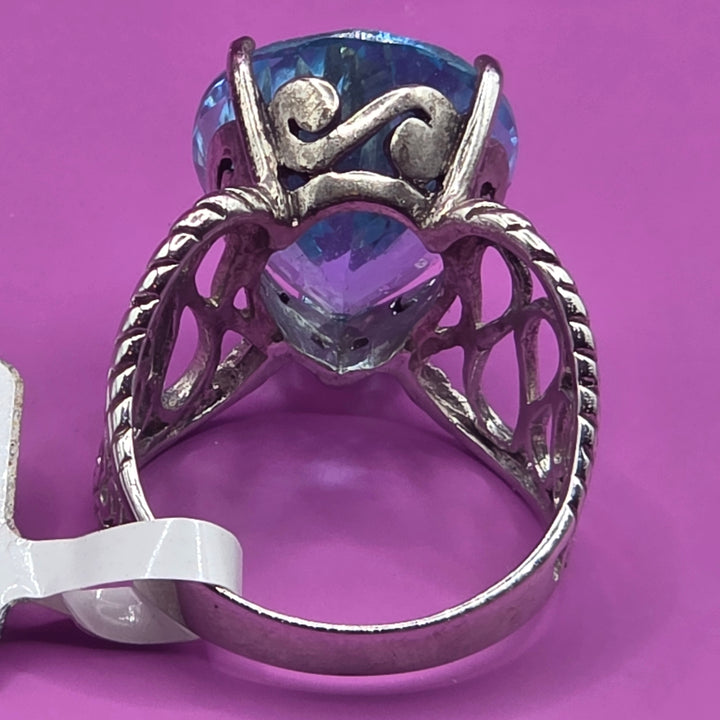 Rhodium Over Sterling Silver Blue Topaz Cocktail Ring