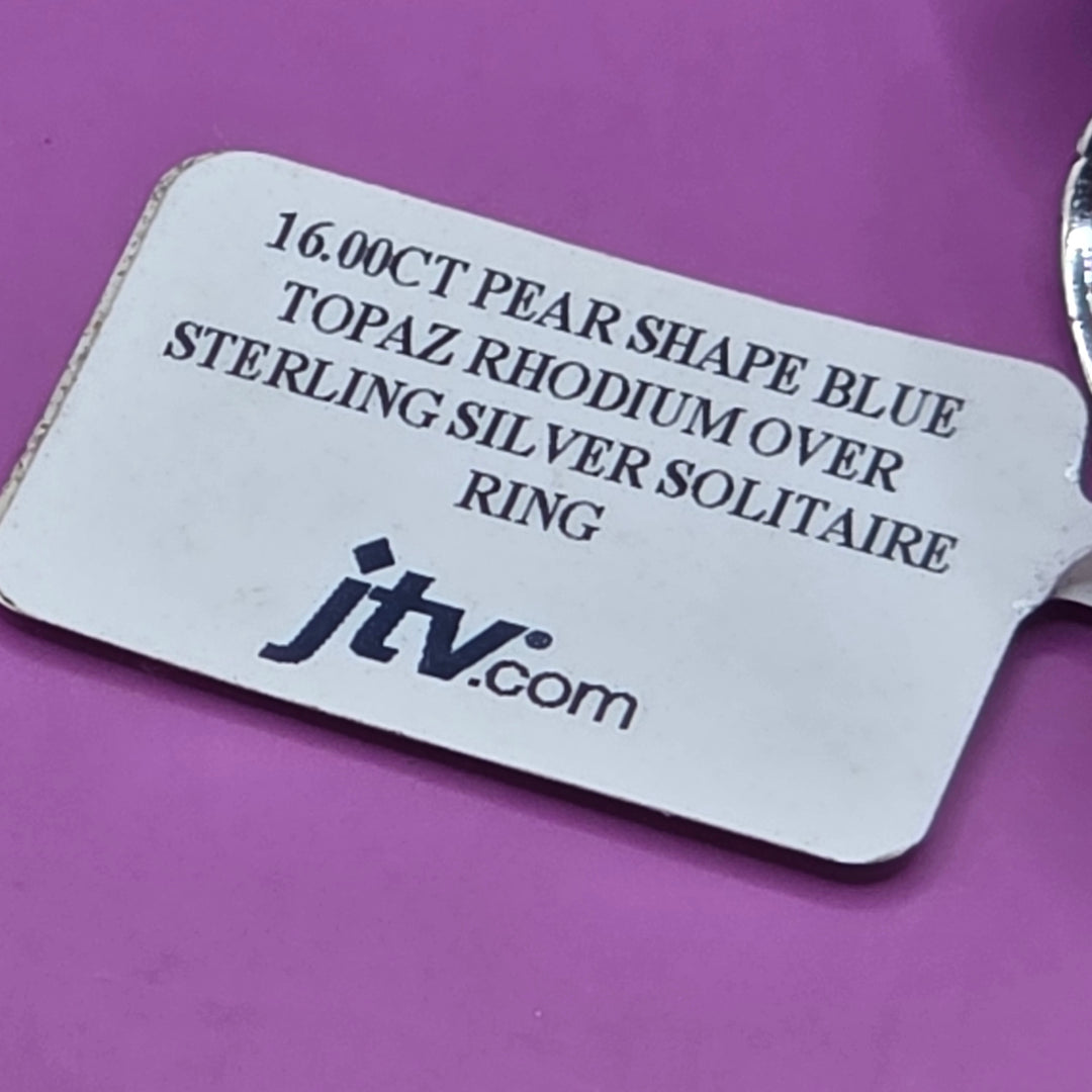 Rhodium Over Sterling Silver Blue Topaz Cocktail Ring