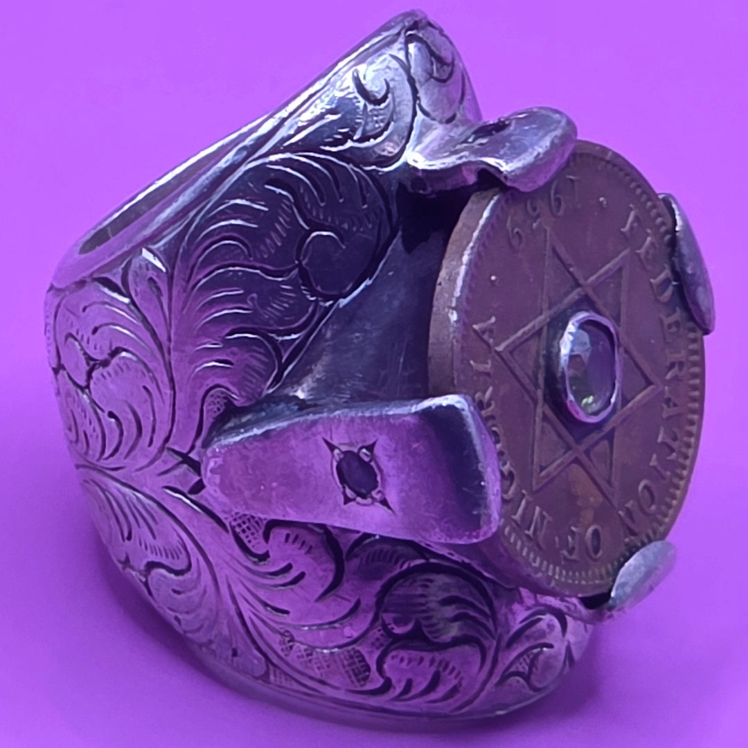 chunky sterling silver antique coin ring