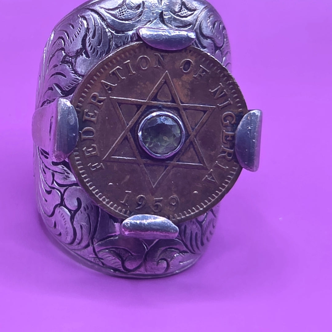 Very Large Sterling Silver Antique Coin Statement Ring