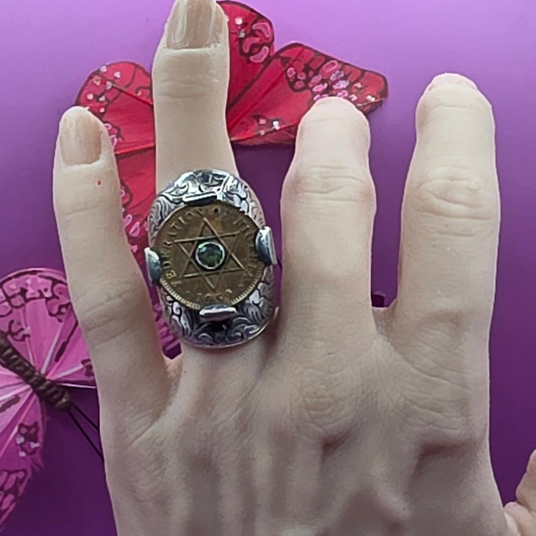 Very Large Sterling Silver Antique Coin Statement Ring