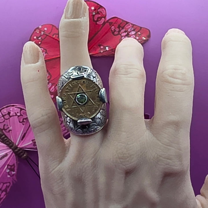 Very Large Sterling Silver Antique Coin Statement Ring