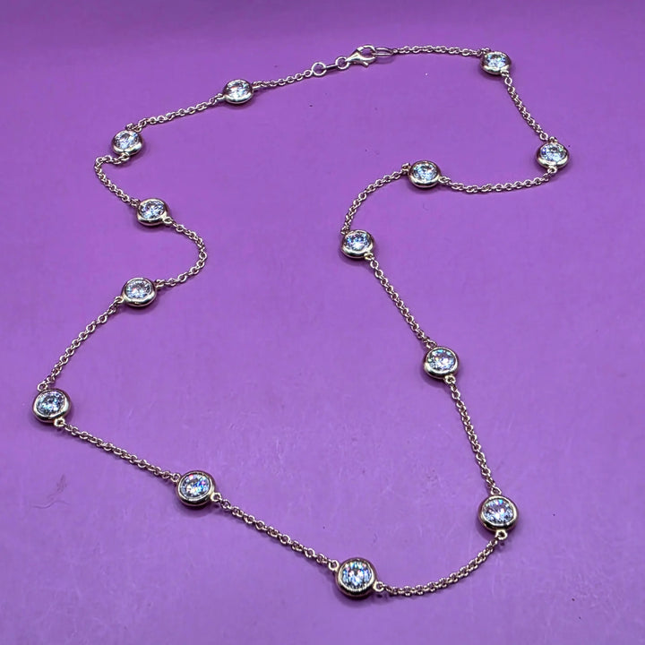 Gold & Diamond 13 Station Choker Necklace - Estate Jewelry Priced Right