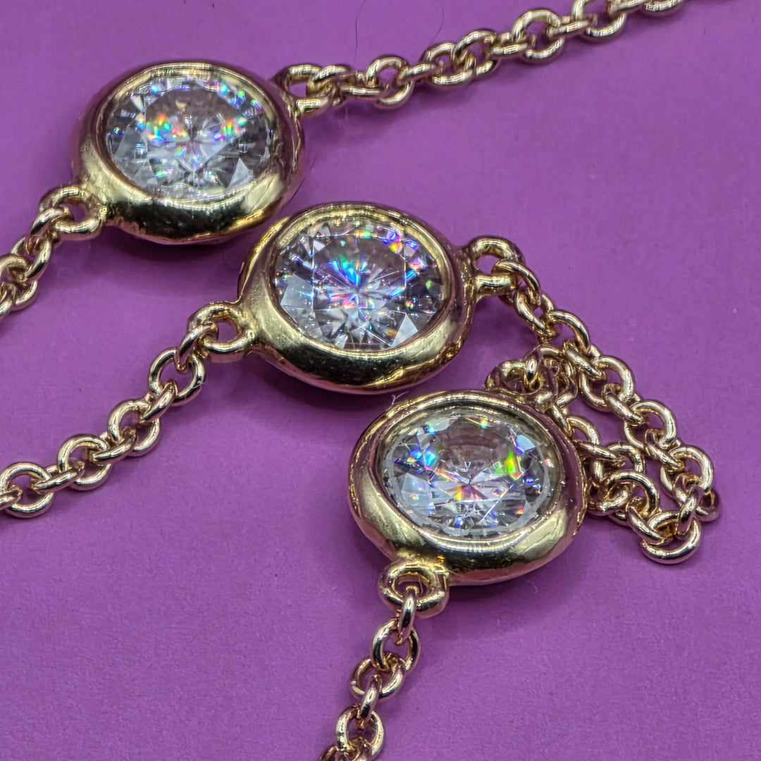 Gold & Diamond 13 Station Choker Necklace - Estate Jewelry Priced Right