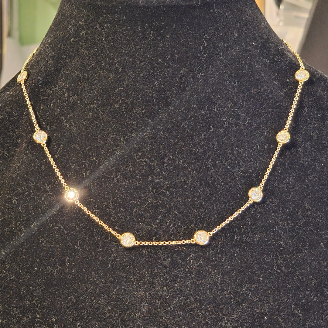Gold & Diamond 13 Station Choker Necklace - Estate Jewelry Priced Right