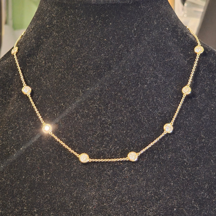 Gold & Diamond 13 Station Choker Necklace - Estate Jewelry Priced Right