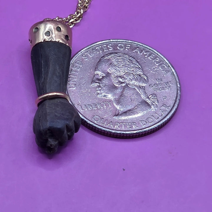 Gold & Carved Mahogany Clenched Fist Necklace - Estate Jewelry Priced Right