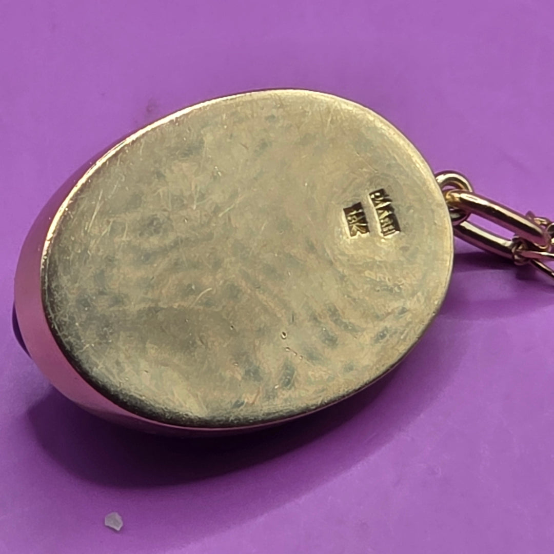 Gold & Carved Black Tourmaline Happy Face Necklace