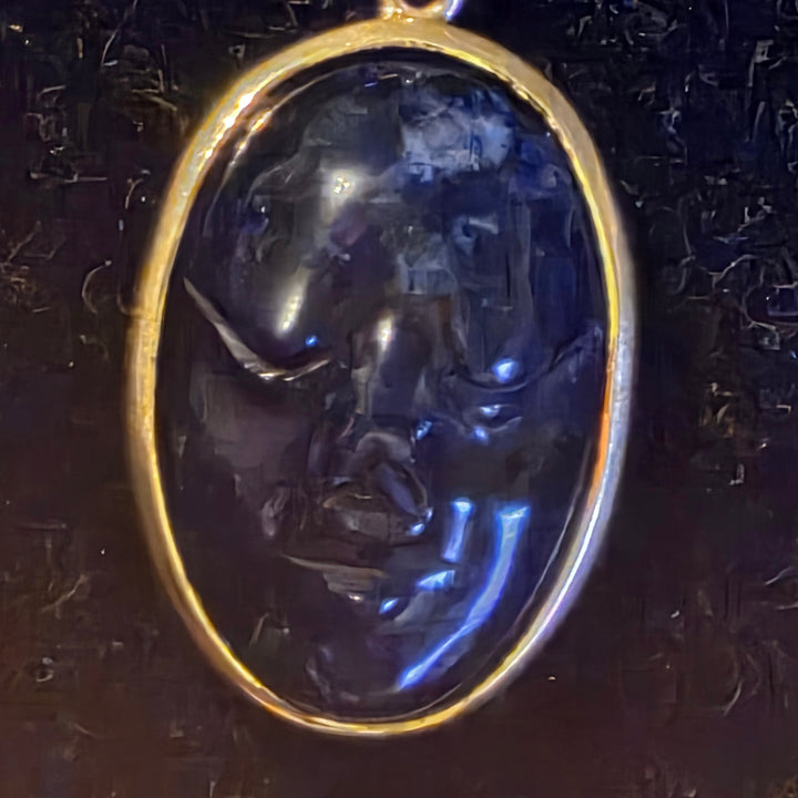 Gold & Carved Black Tourmaline Happy Face Necklace