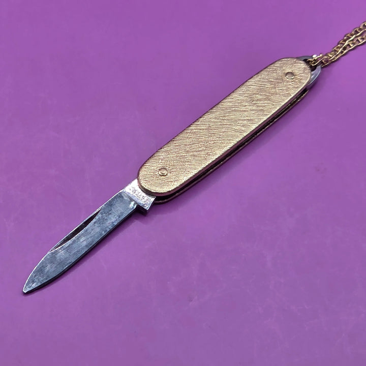 Gold Anchor Link Necklace w/ Miniature Jackknife - Estate Jewelry Priced Right