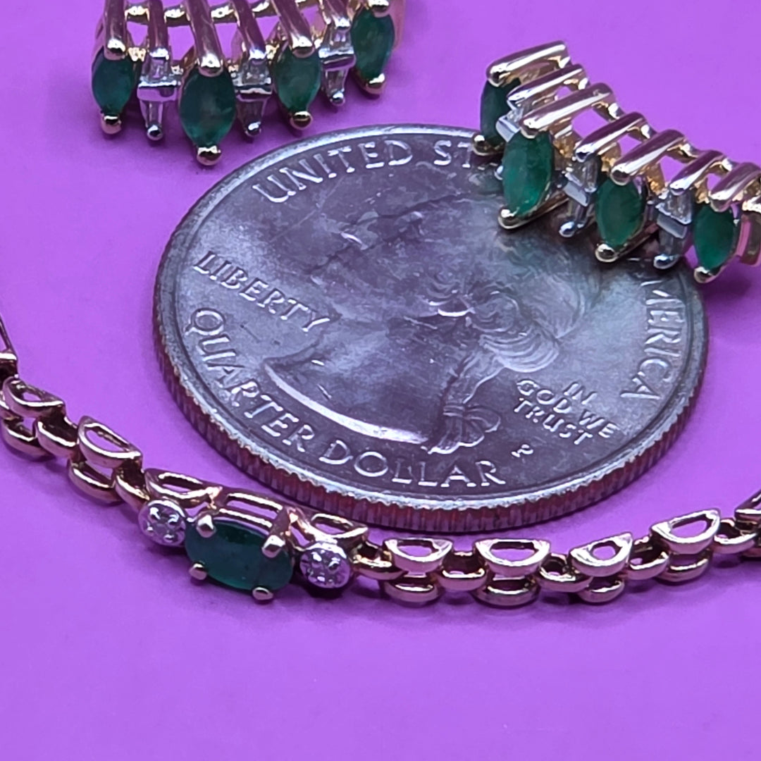 Gold, Diamond & Emerald Bracelet and Earrings Set