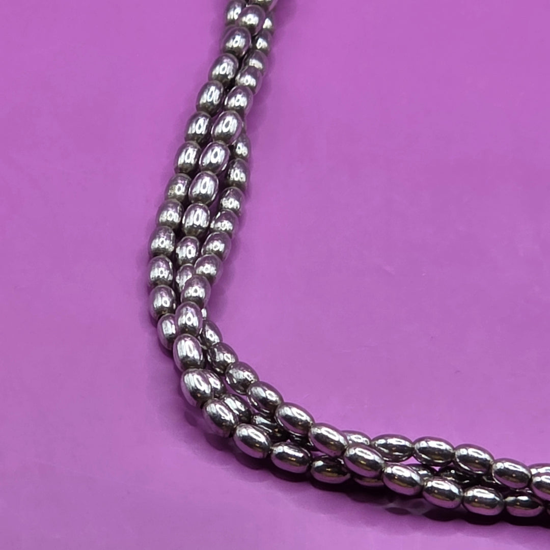 Triple Strand Rice Bead Sterling Silver Necklace