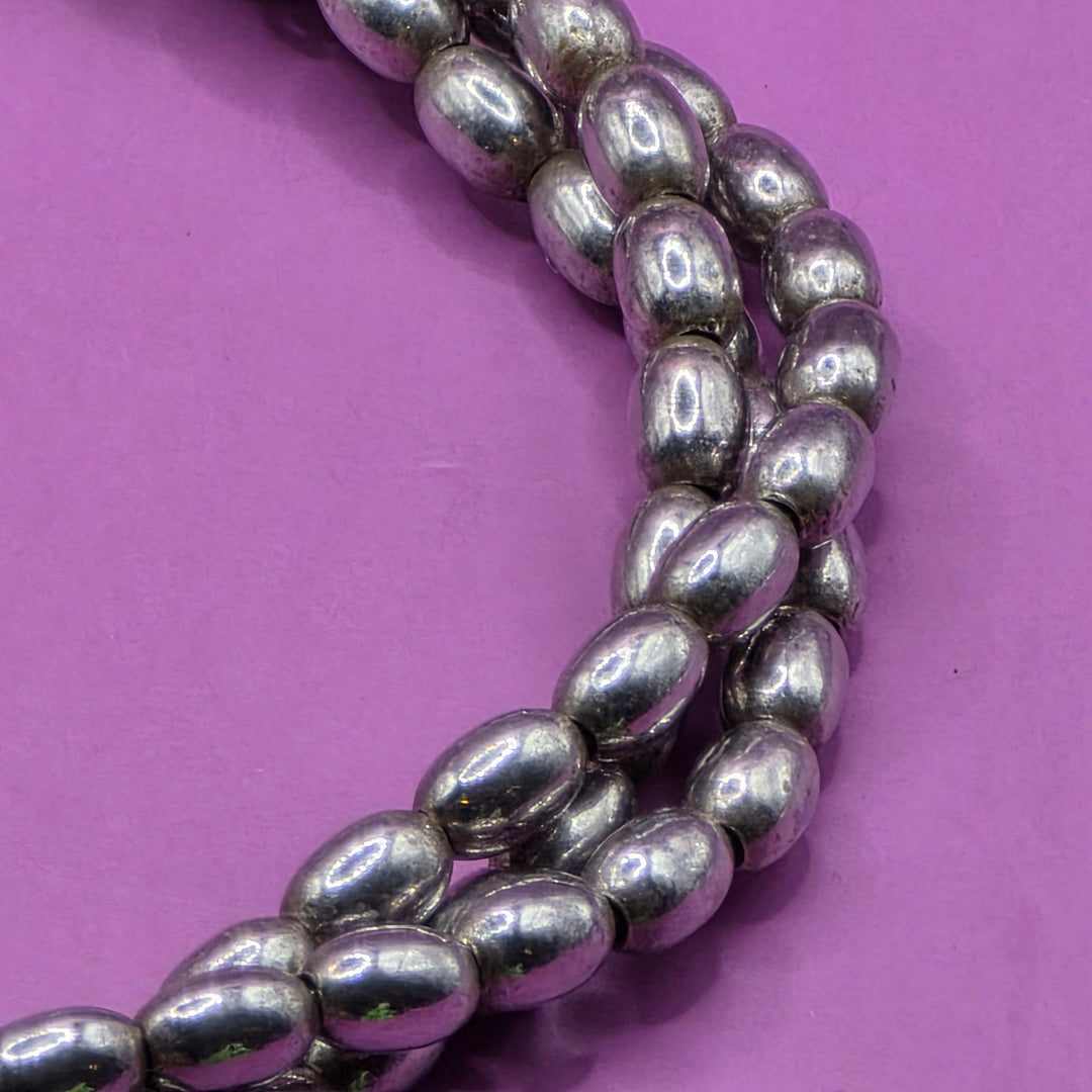 Triple Strand Rice Bead Sterling Silver Necklace