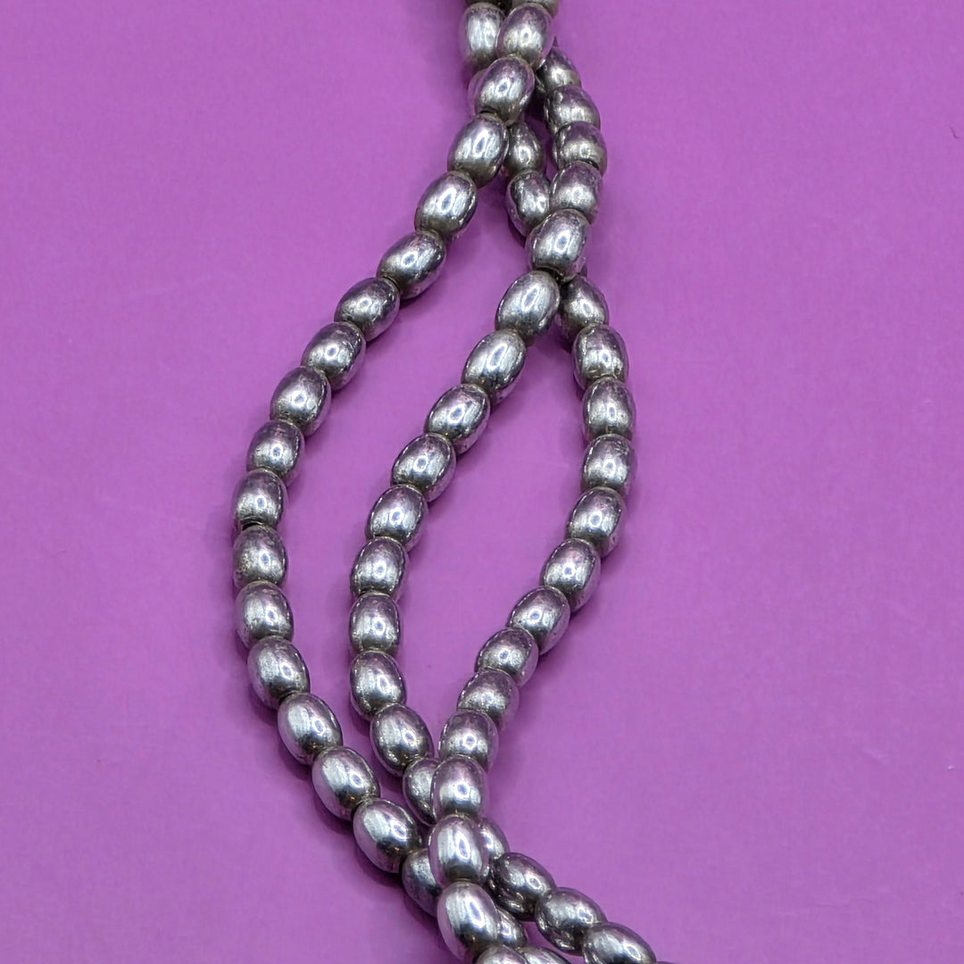Triple Strand Rice Bead Sterling Silver Necklace