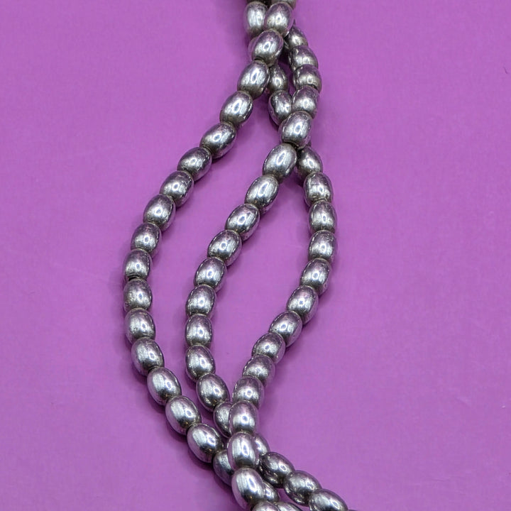 Triple Strand Rice Bead Sterling Silver Necklace