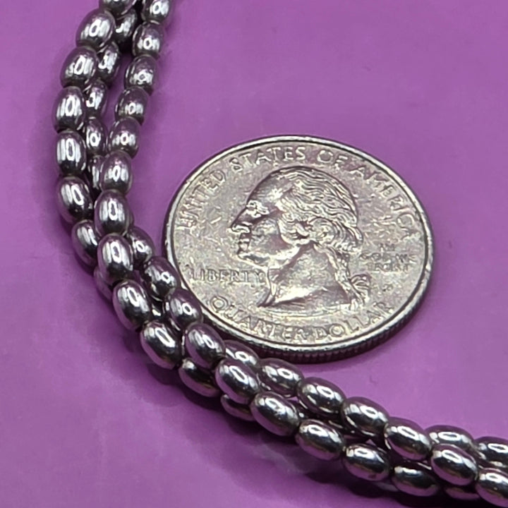 Triple Strand Rice Bead Sterling Silver Necklace