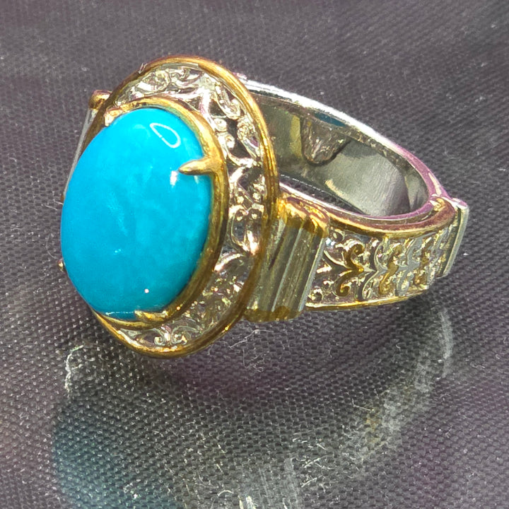 Sterling Silver Oval Cabochon Deep Blue Turquoise Ring