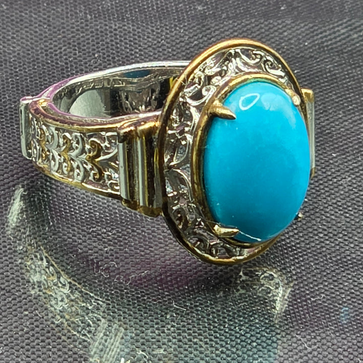 Sterling Silver Oval Cabochon Deep Blue Turquoise Ring