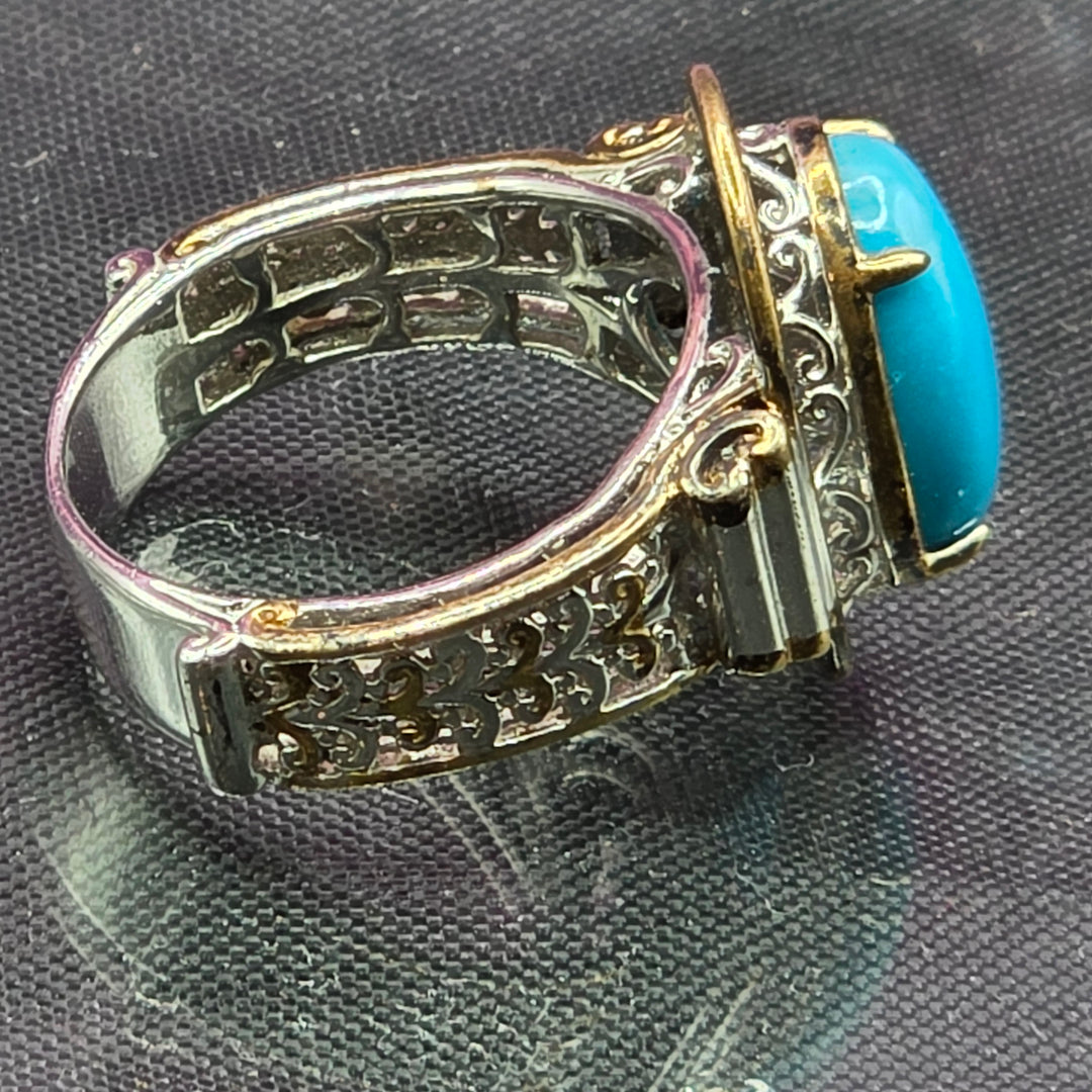 Sterling Silver Oval Cabochon Deep Blue Turquoise Ring