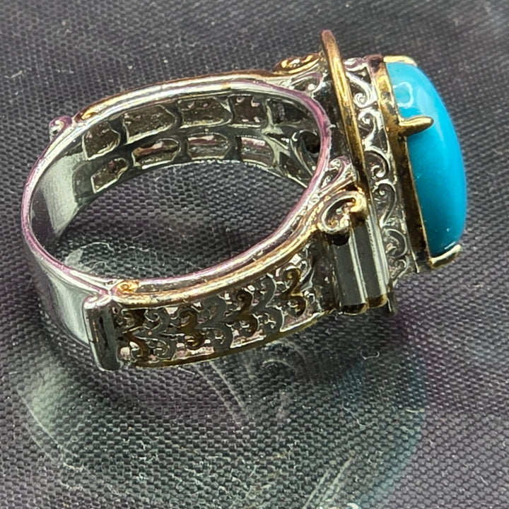 Sterling Silver Oval Cabochon Deep Blue Turquoise Ring