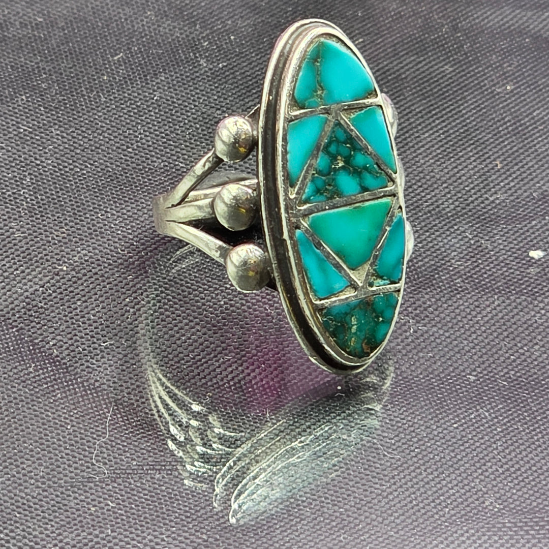 Sterling Silver Long Slash Oval Turquoise North-South Ring