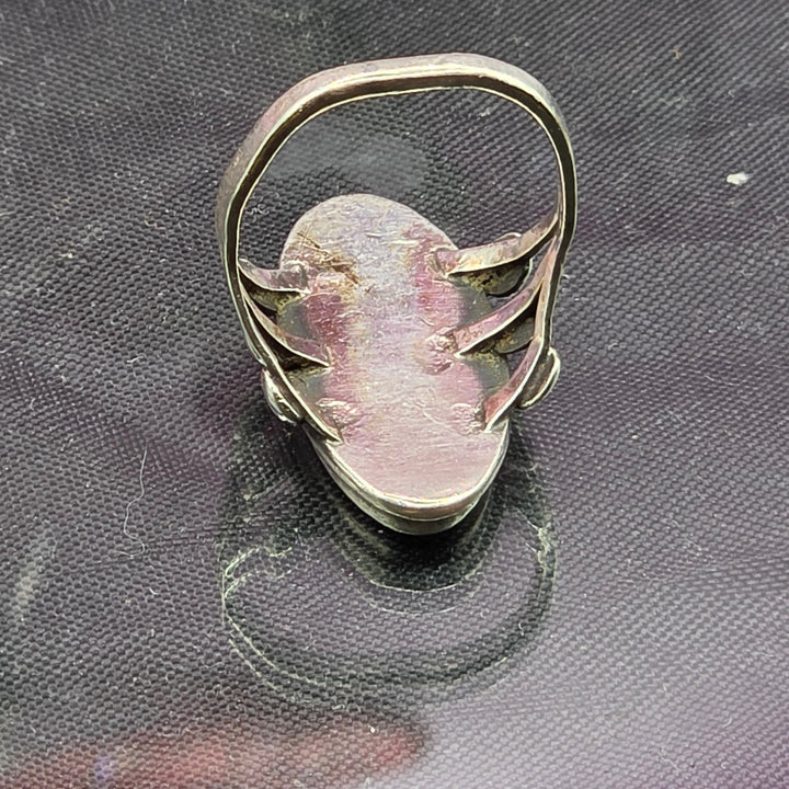 Sterling Silver Long Slash Oval Turquoise North-South Ring