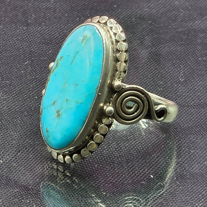 Sterling Silver Long Oval Turquoise North-South Ring