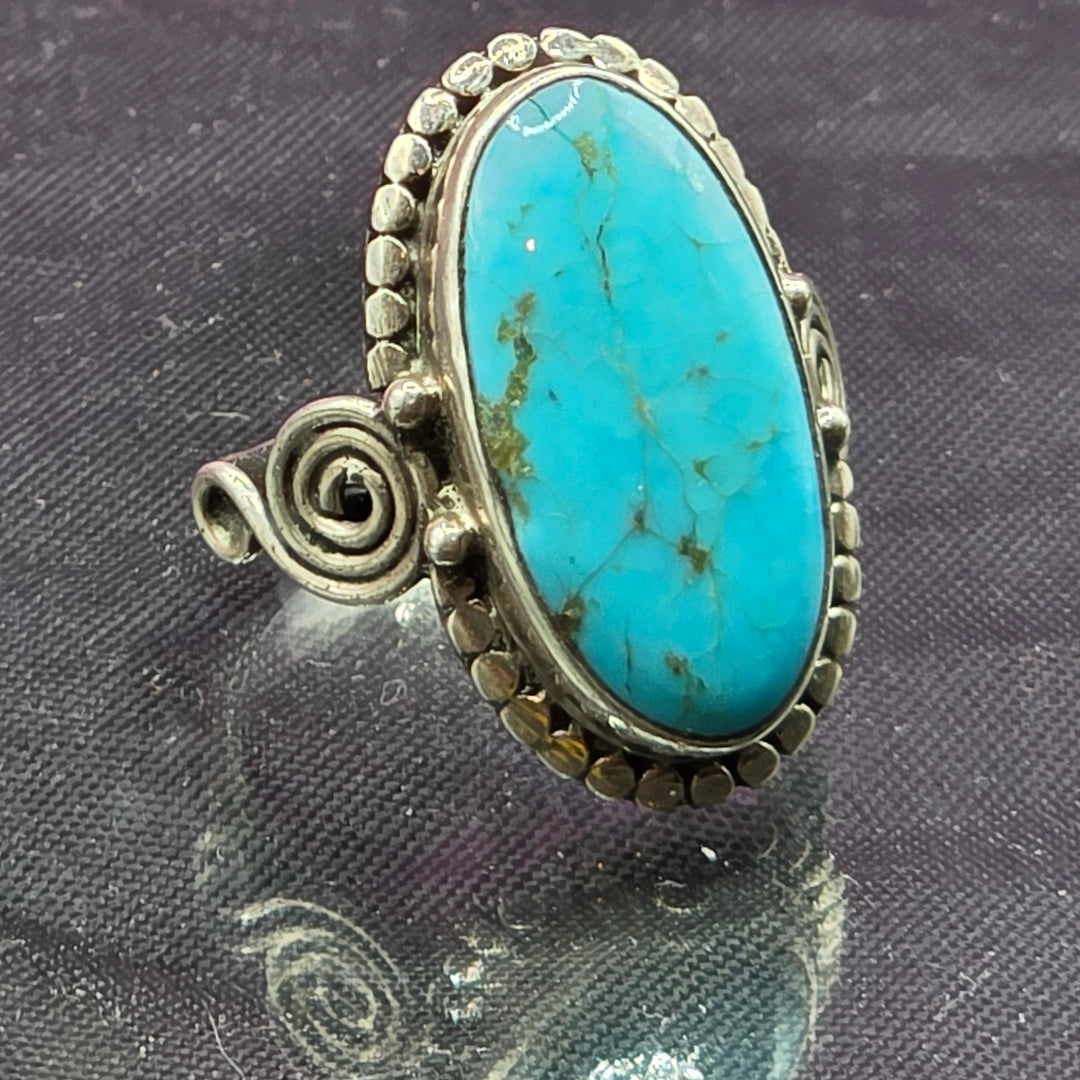 Sterling Silver Long Oval Turquoise North-South Ring
