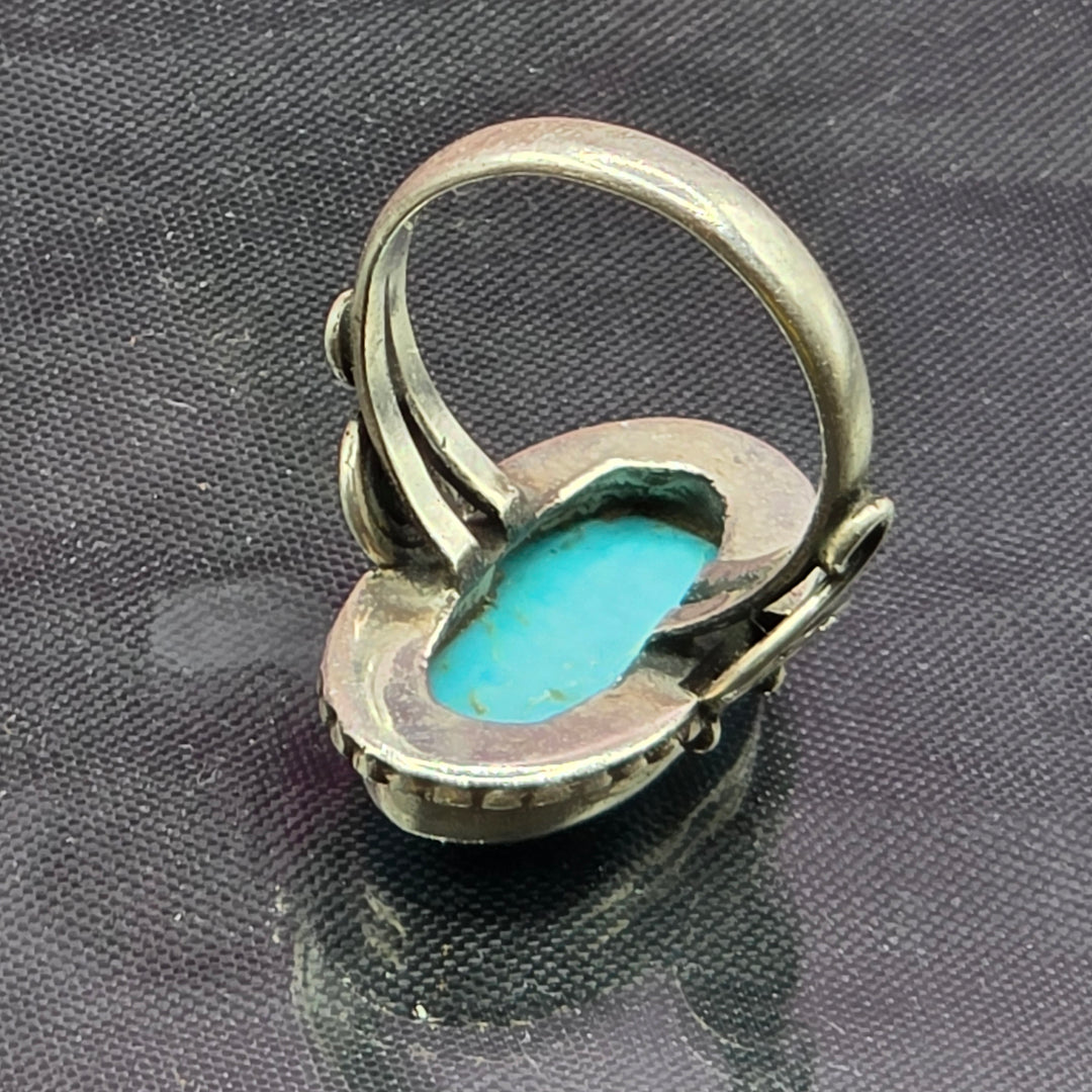Sterling Silver Long Oval Turquoise North-South Ring