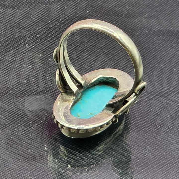 Sterling Silver Long Oval Turquoise North-South Ring