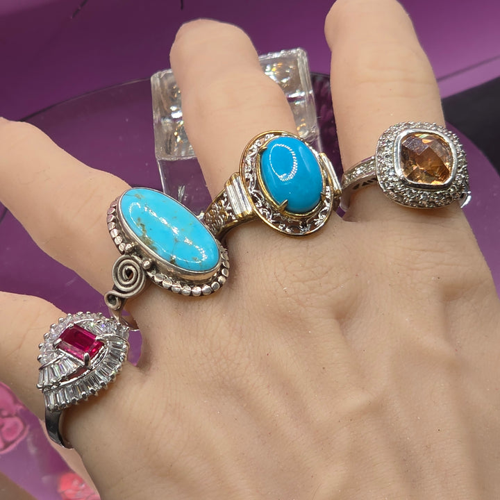 Sterling Silver Long Oval Turquoise North-South Ring