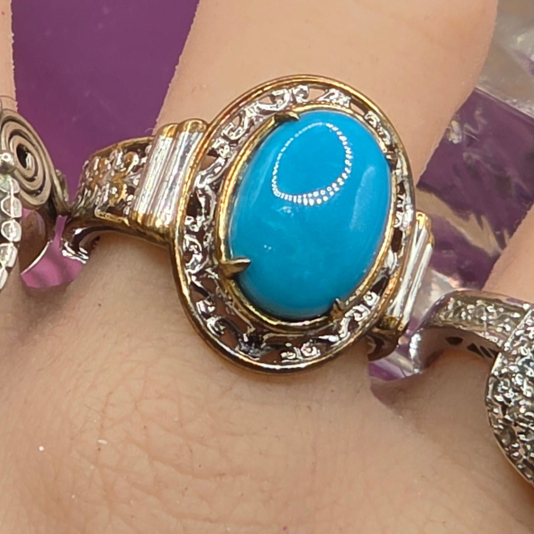 Sterling Silver Oval Cabochon Deep Blue Turquoise Ring